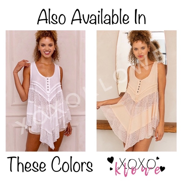 POL Gauze & Lace Half Button Sleeveless Top Uneven Hem - Picture 11 of 11